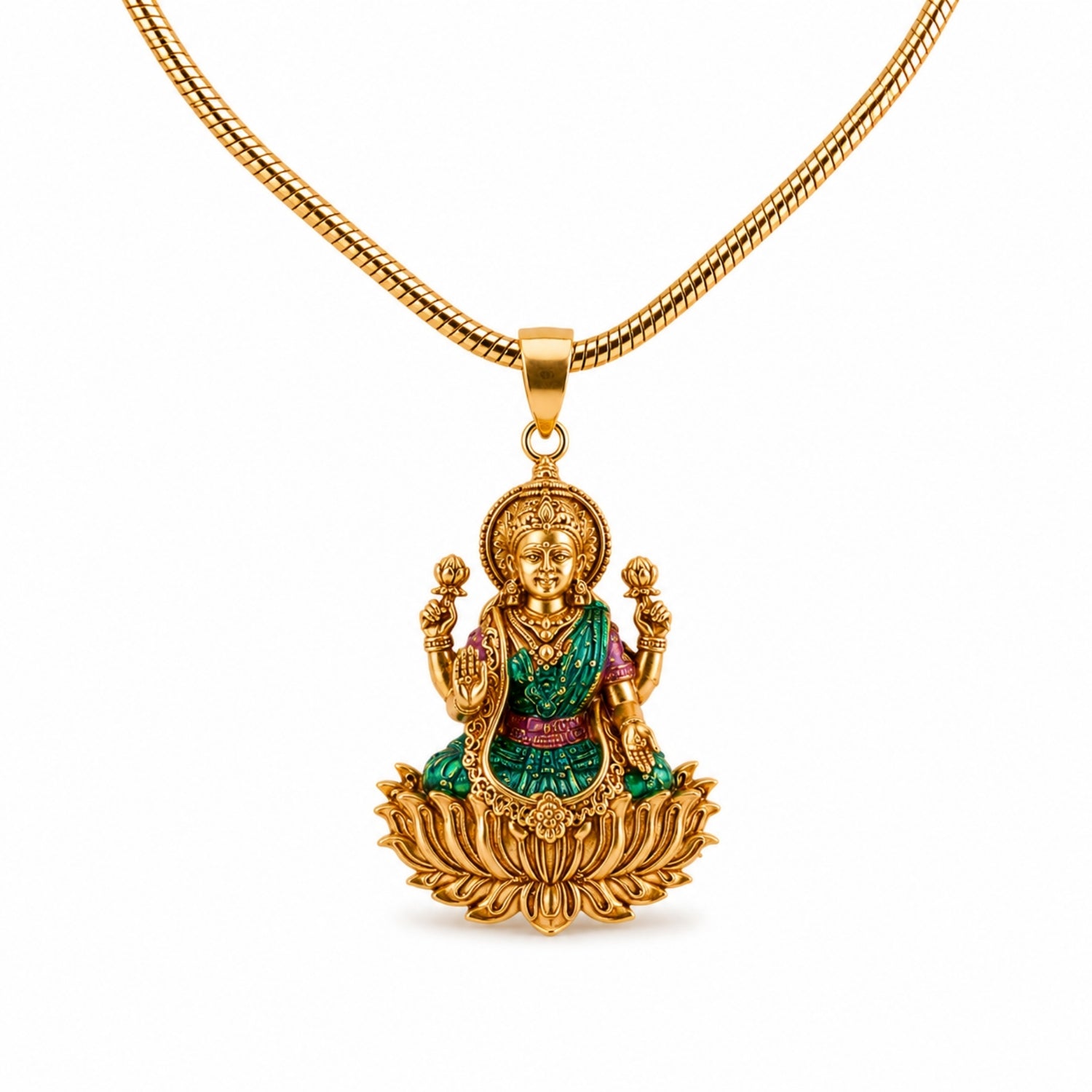 Divine Gold Plated 925 Silver Goddess Lakshmi Lotus Pendant