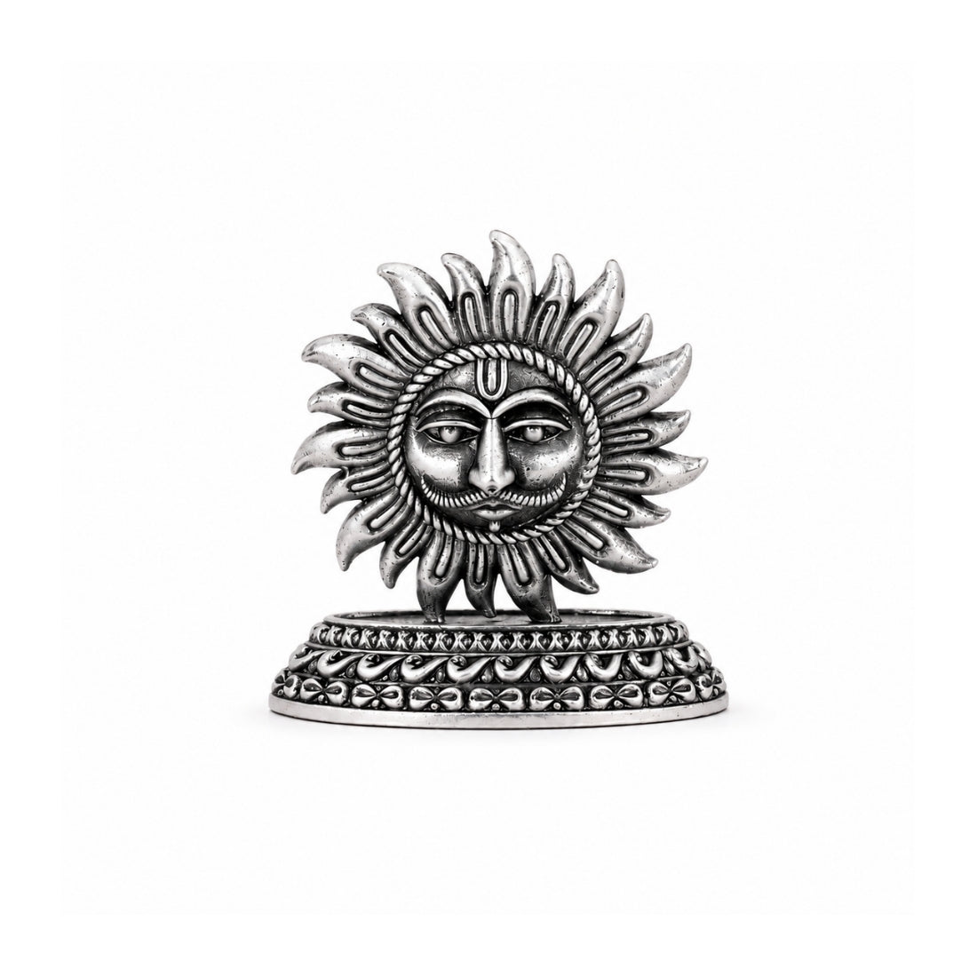The Vedic Surya Bhagwan Oxidized Silver Idol