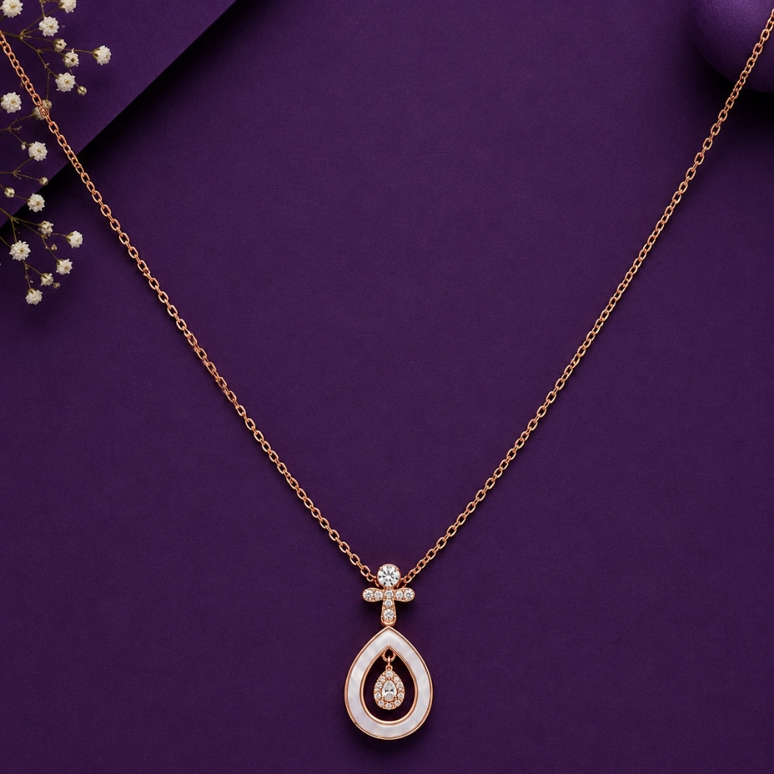 The Aura Teardrop Cross Rose 925 Silver Chain