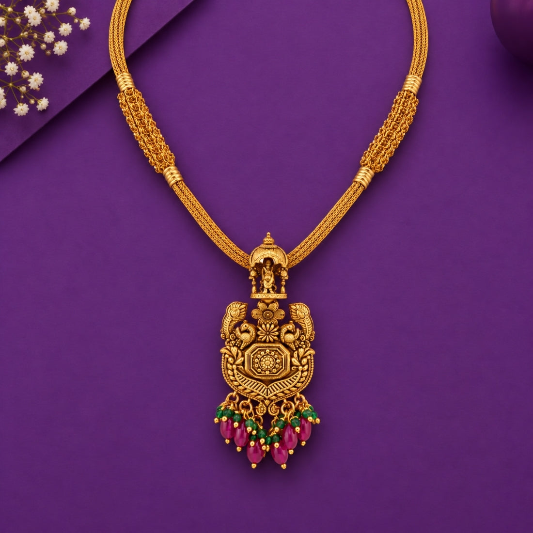 Gaja Lakshmi Shrine Pendant Antique Chevron Necklace