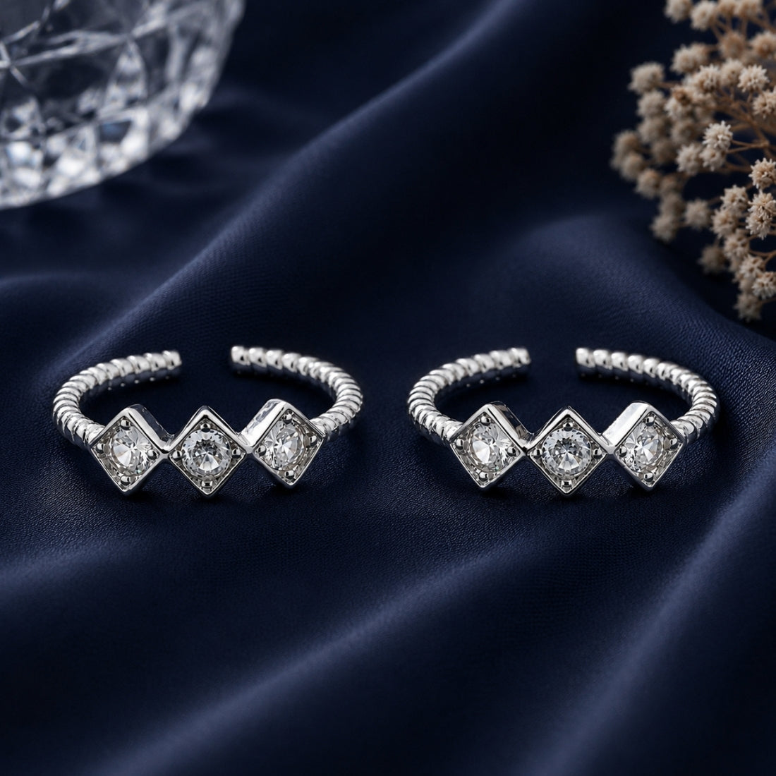 Rhombus Trio Textured Silver Toe Rings