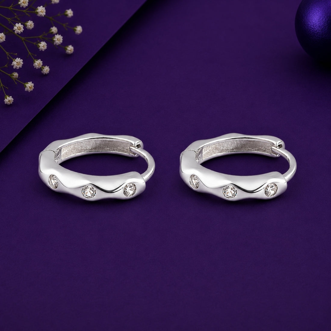 Sterling Silver Scalloped Ripple Huggie Hoop Earrings
