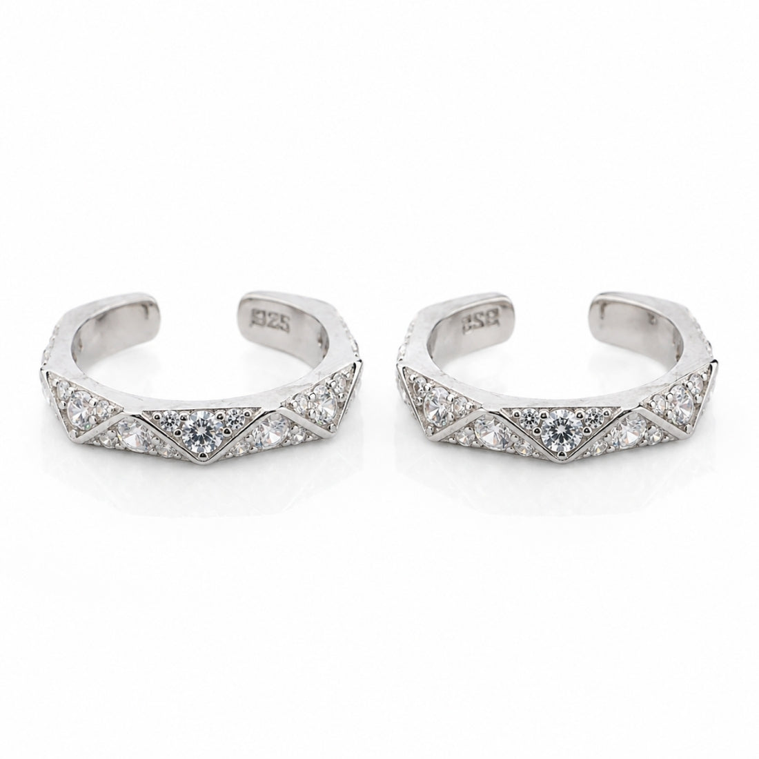 Prism Facet Crystal Chevron Toe Rings (Pair)