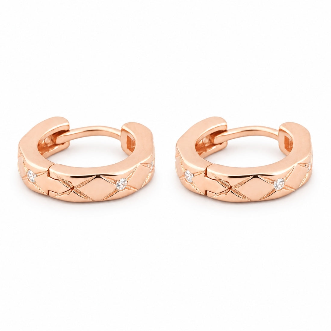 Rose Gold Quilted Huggie Hoop Earrings
