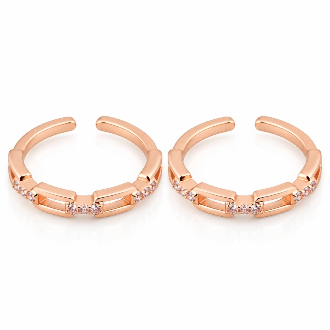 Modern Link & Shimmer 925 Sterling Silver Rose Gold Plated Adjustable Toe Rings (Pair)