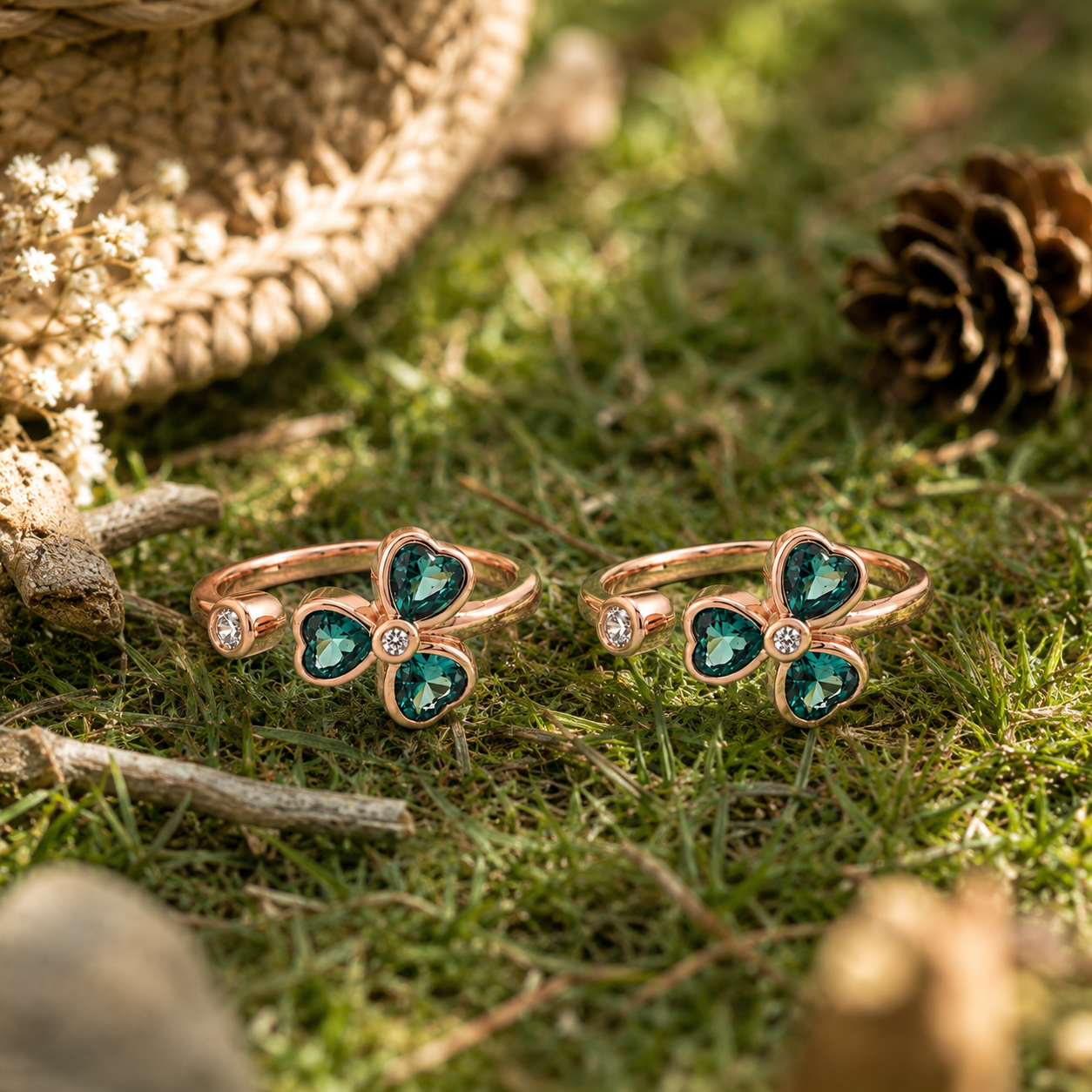 Emerald Clover Adjustable Rose Gold Toe Rings