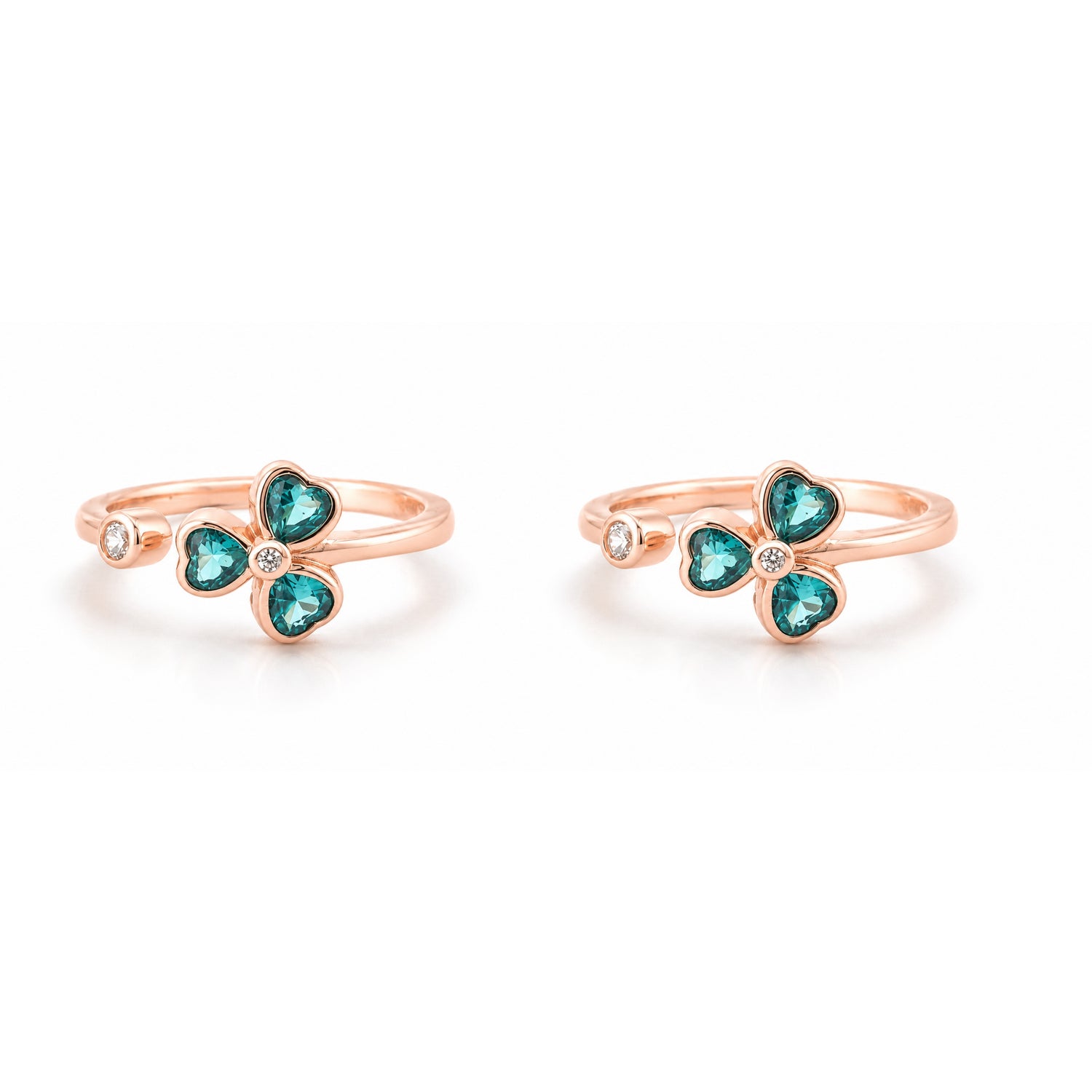Emerald Clover Adjustable Rose Gold Toe Rings