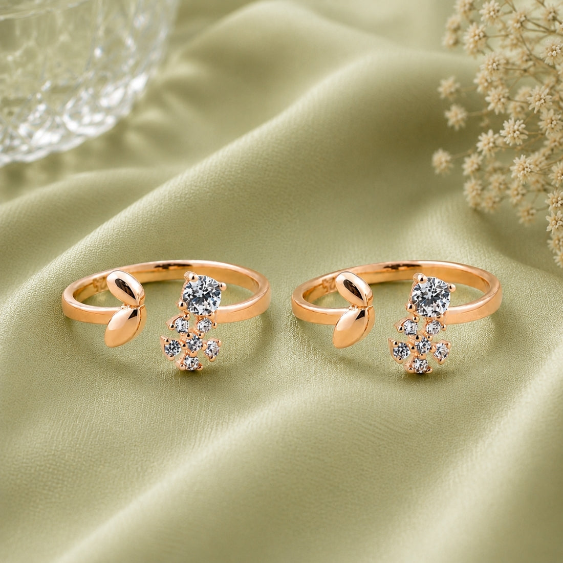 Rose Gold Plated Crystal Flower Bichiya Set
