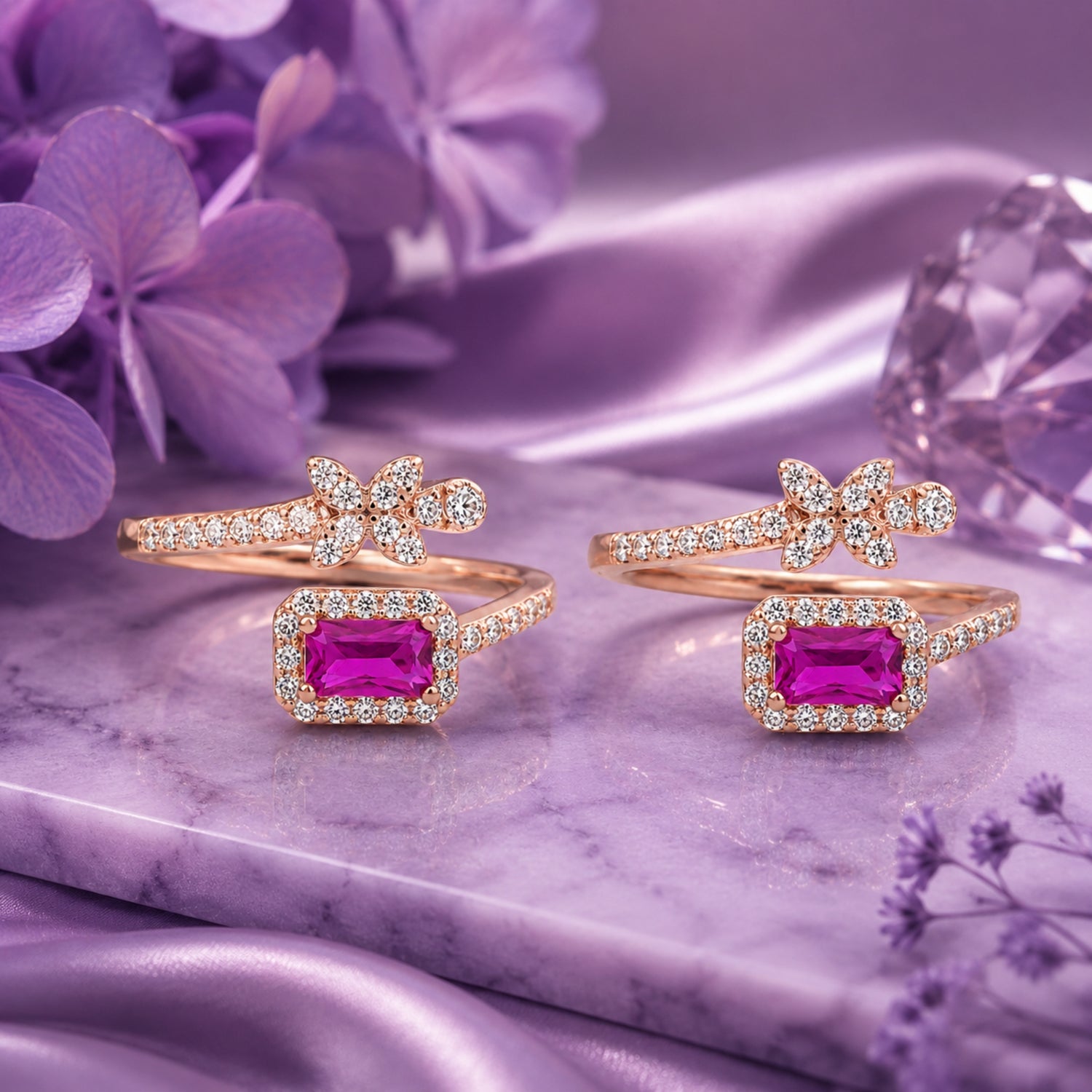 Ruby Royal Butterfly Adjustable Rose Gold Toe Rings