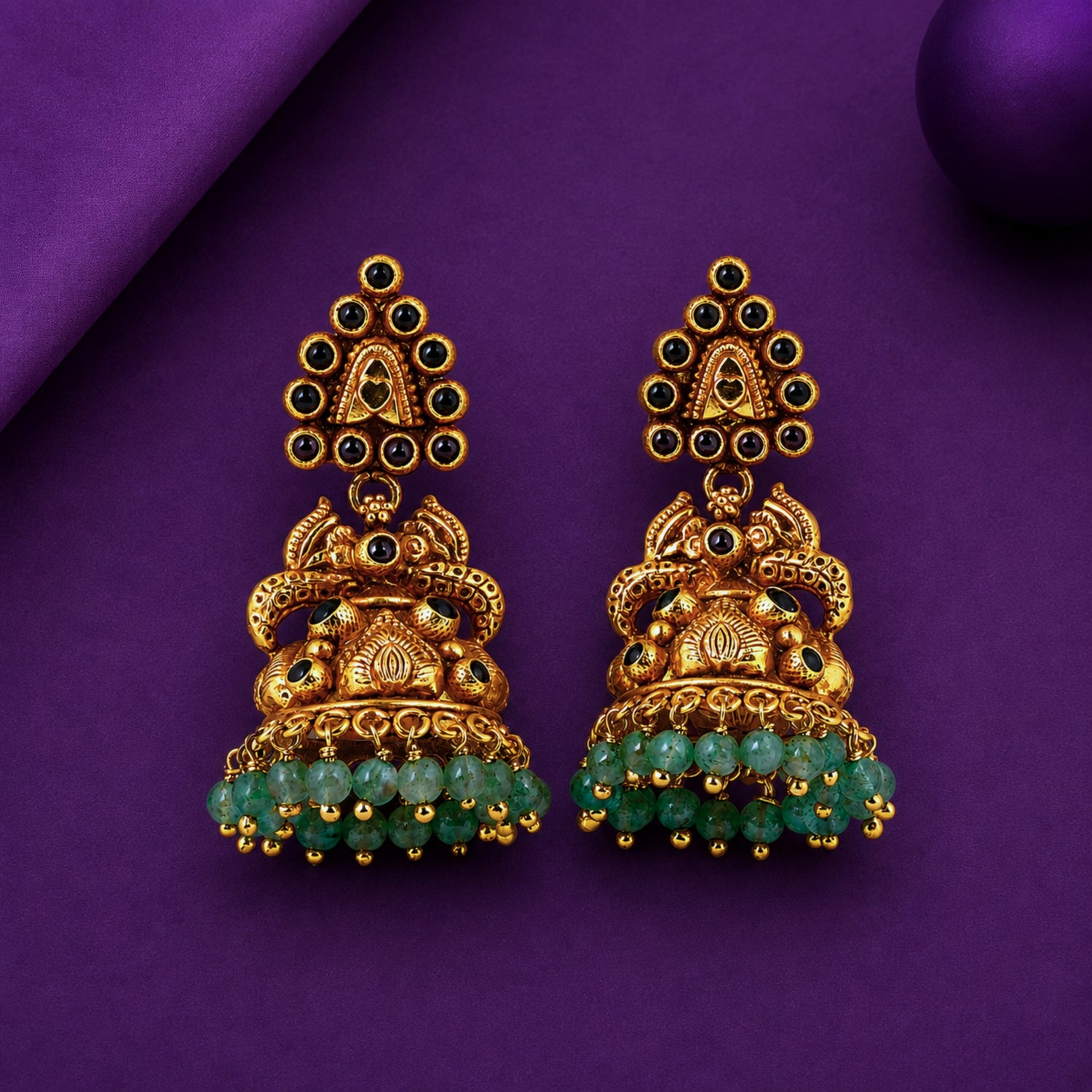The Mayura Green Heritage Jhumka – 925 Sterling Silver