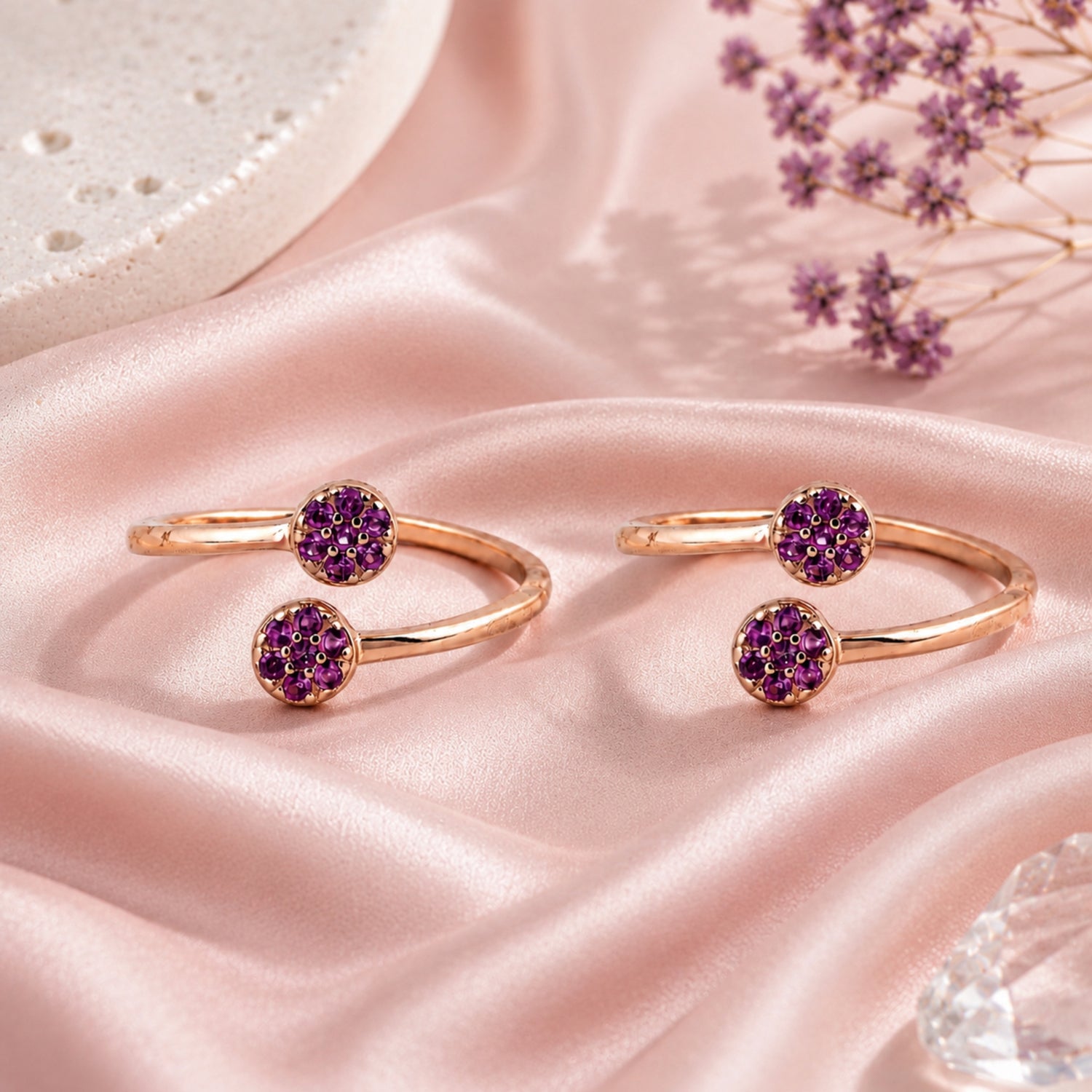 Emerald Disc Bypass Rose Gold Adjustable Toe Rings