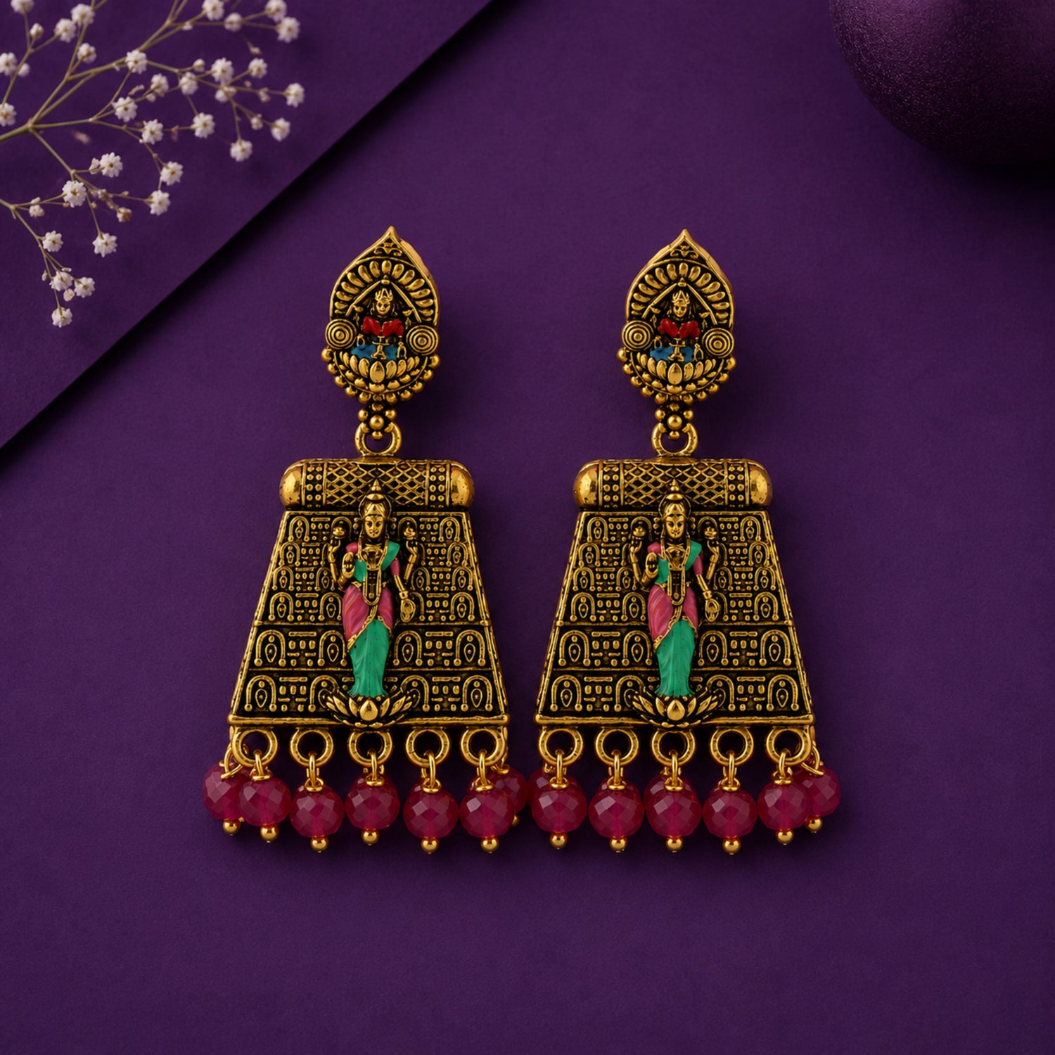 Lakshmi Mudra Antique 925 Silver Gold-Plated Jhumkas