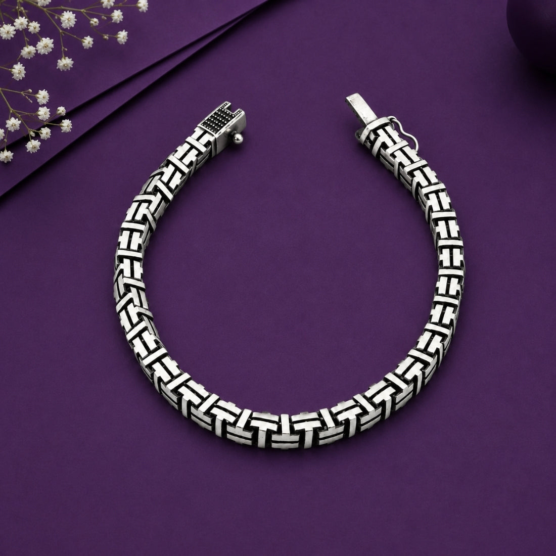Ironclad Basketweave 925 Oxidized Silver Bracelet