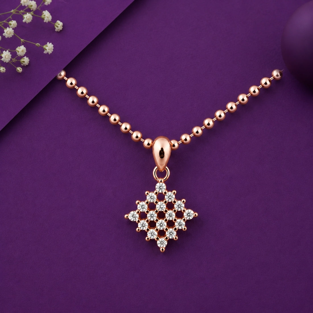 The Sparkling Grid Rhombus 925 Silver Rose Gold Pendant