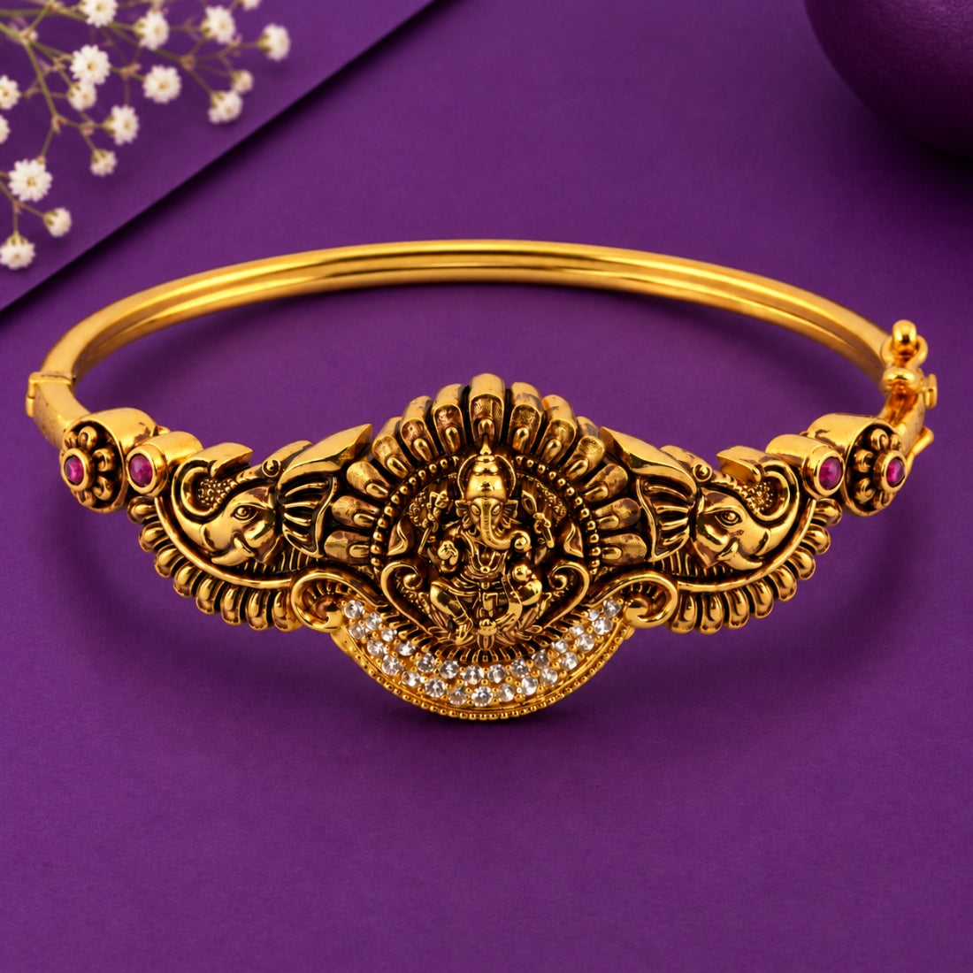 The Shubh Ganesha Antique Temple 925 Silver Kada