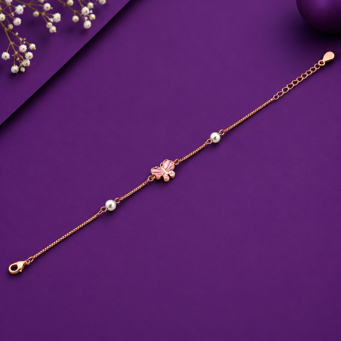 The Pink Monarch – 925 Rose Gold Pink Enamel Butterfly Bracelet