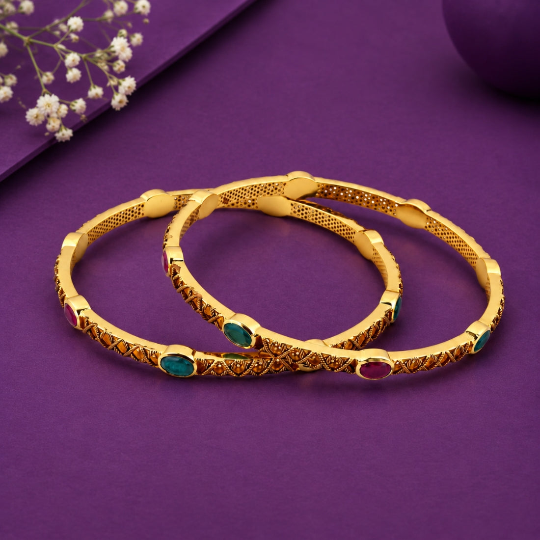 The Trisha Diamond-Cut 925 Silver Gold Plated Bangles