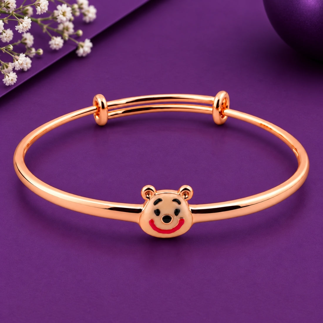 Winnie the Bear 925 Sterling Silver Adjustable Kids Kada set (Rose Gold Finish)