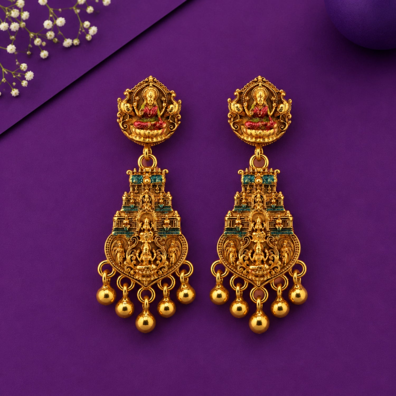 The Gajalakshmi Tiered Shrinand 925 Silver Gold Polish Drops
