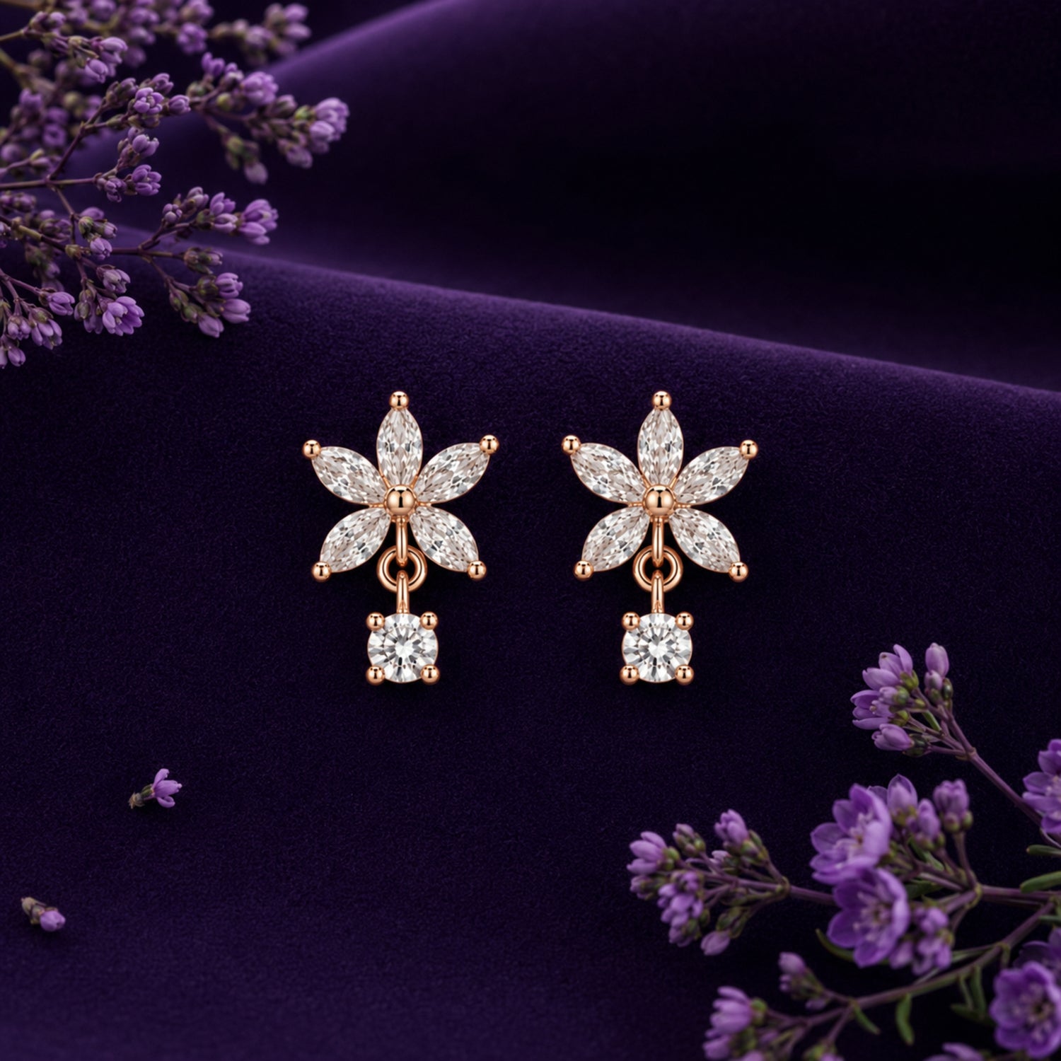 Marquise Jasmine Blossom 925 Pure Sterling Silver Drop Earrings