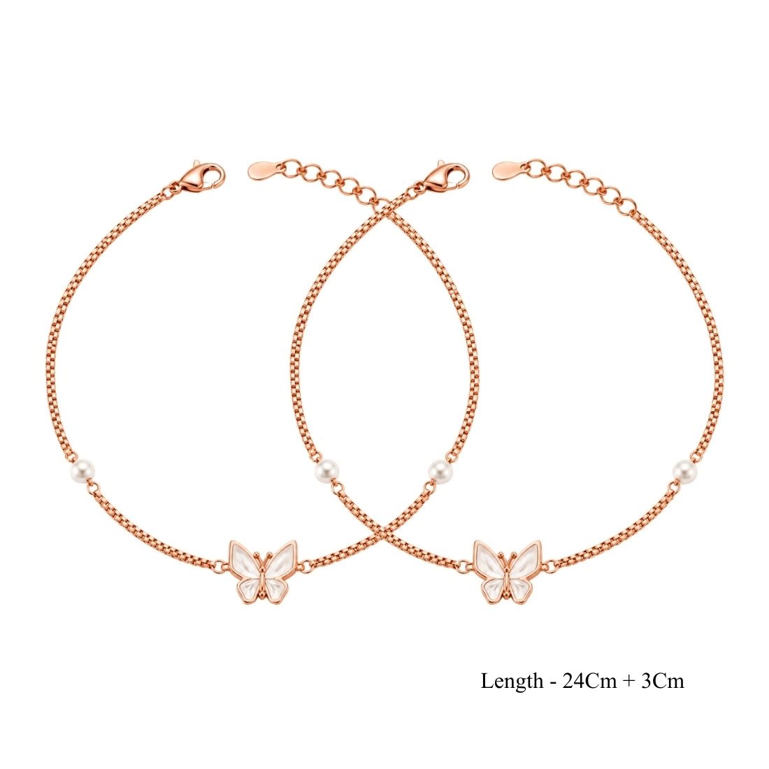 The Pearlescent Butterfly Rose Gold 925 Silver Anklet Pair