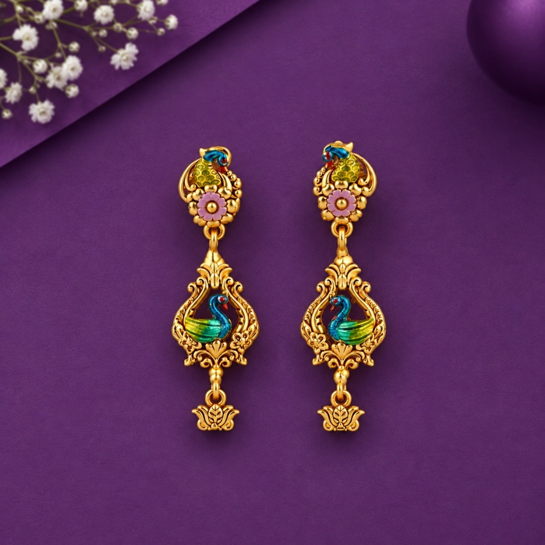 The Regal Peacock Mandap Drop Earrings in 925 Sterling Silver