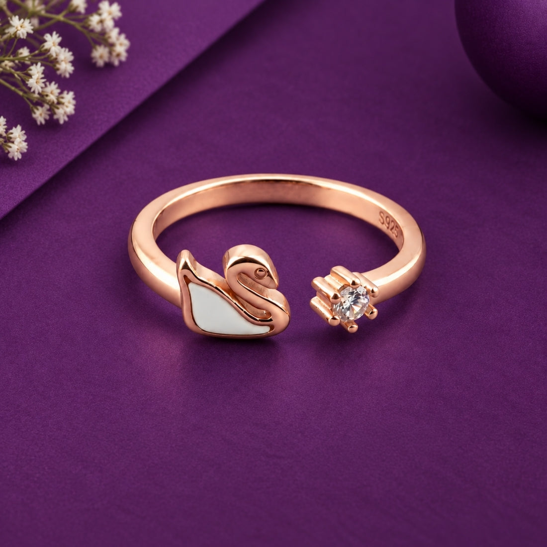 Majestic Swan Crystal Stacking 925 Silver Ring