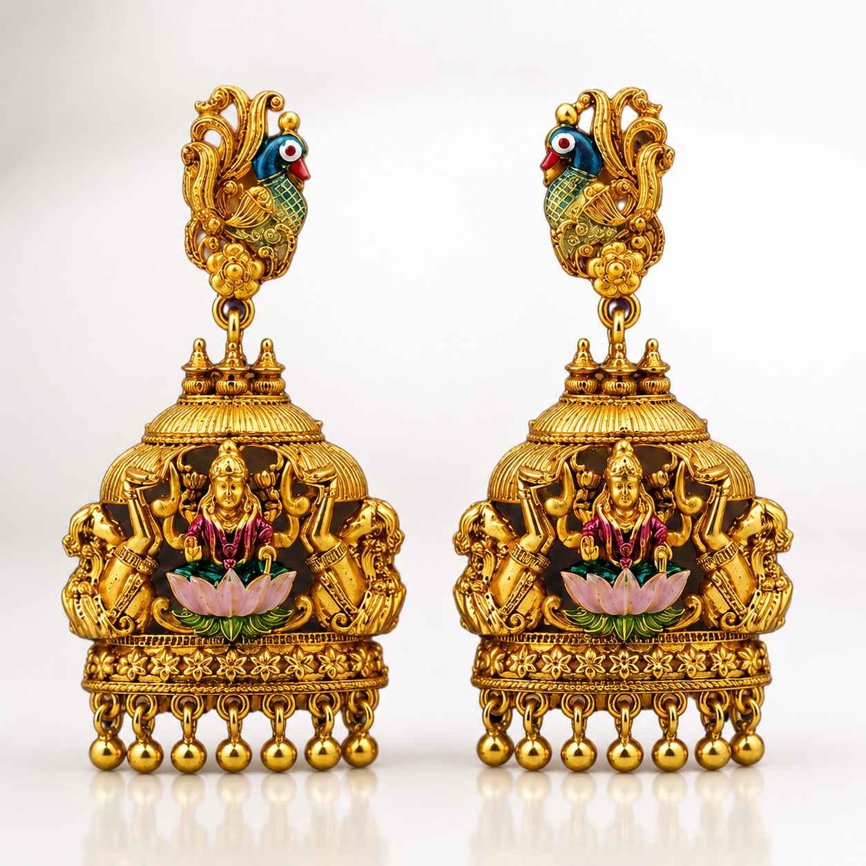 Divine Gaja Lakshmi Peacock Heritage 925 Silver Drops