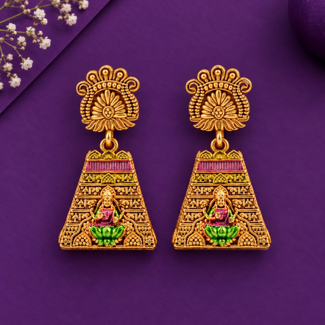 The Lakshmi Lotus Mandapam Enamel Jhumkas