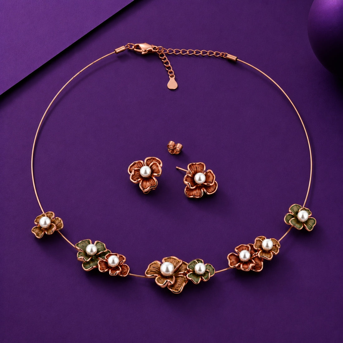 The Autumn Velvet Blossom & Pearl Necklace Set