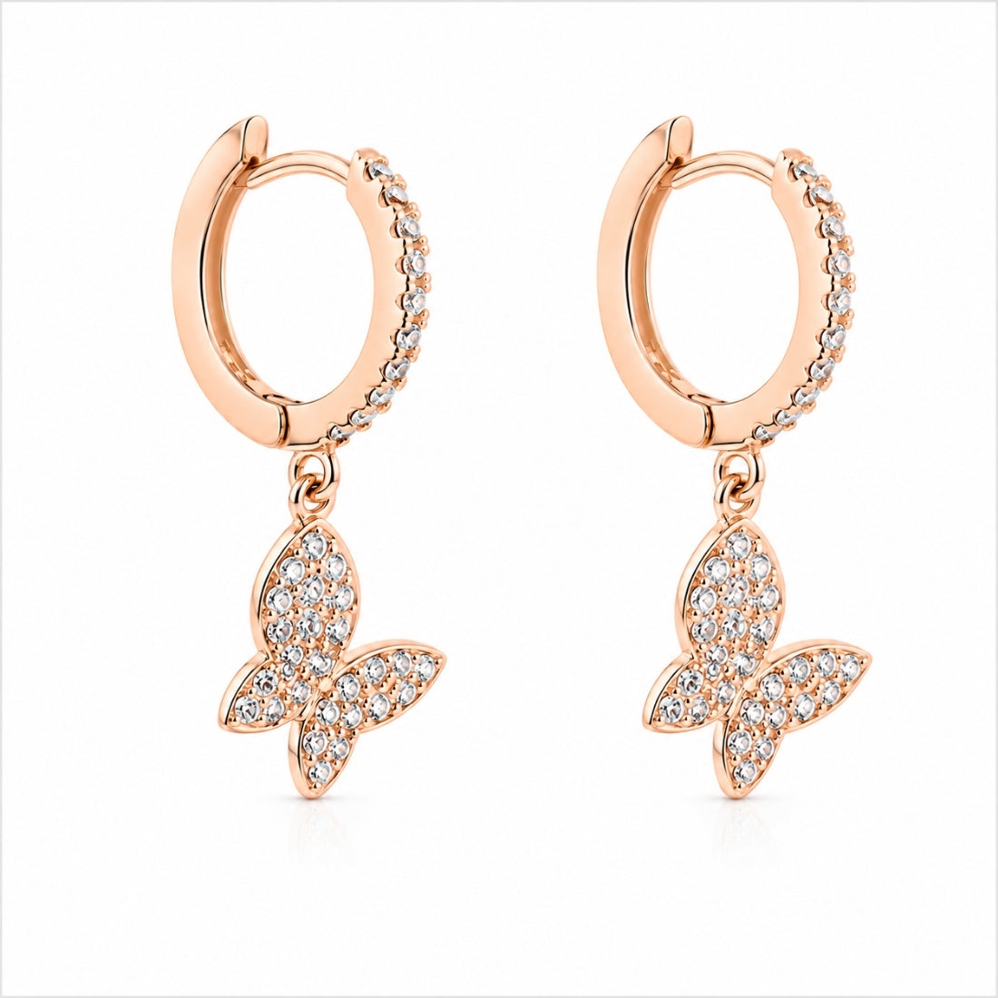Whimsical Meadow Rose Gold Butterfly Drop Hoops