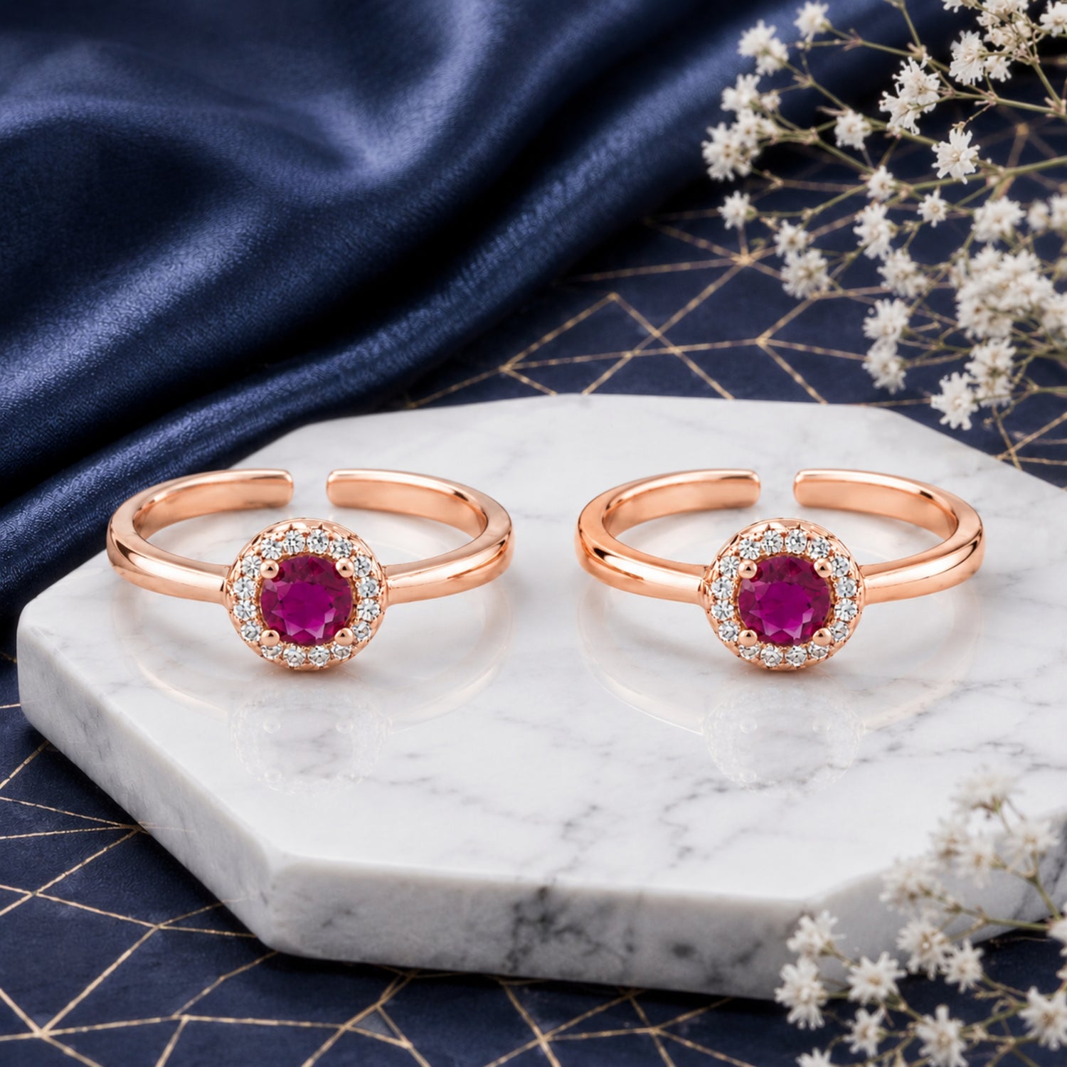 Ruby Halo Adjustable Rose Gold Toe Rings