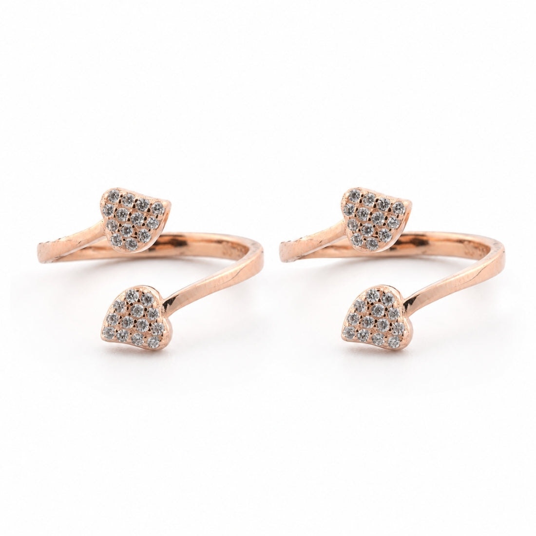 The Amoret Dual Heart Rose Gold Toe Rings (925 Sterling Silver Pair)