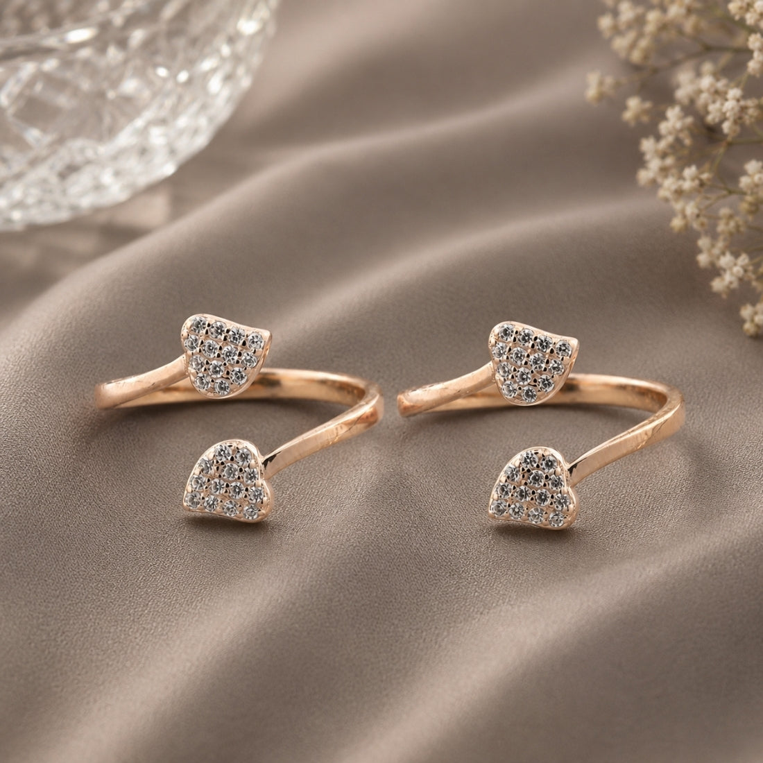 The Amoret Dual Heart Rose Gold Toe Rings (925 Sterling Silver Pair)