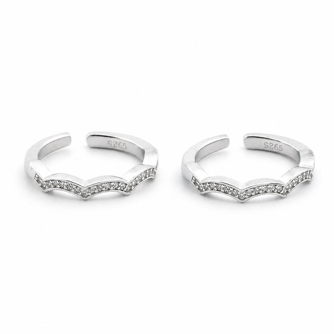 The Trisha Chevron Sparkle Silver Toe Rings (925 Sterling Silver Pair)