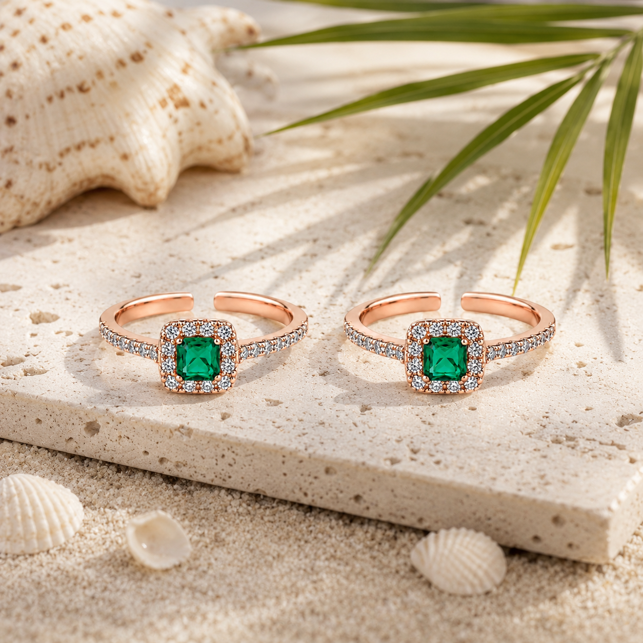 Emerald Queen Halo Adjustable Rose Gold Toe Rings