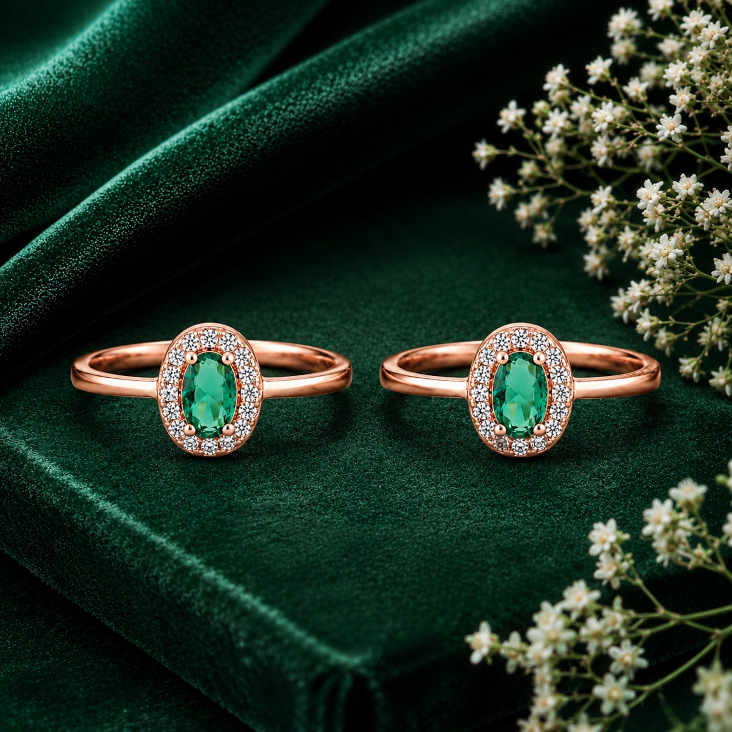 Emerald Empress Oval Adjustable Rose Gold Toe Rings