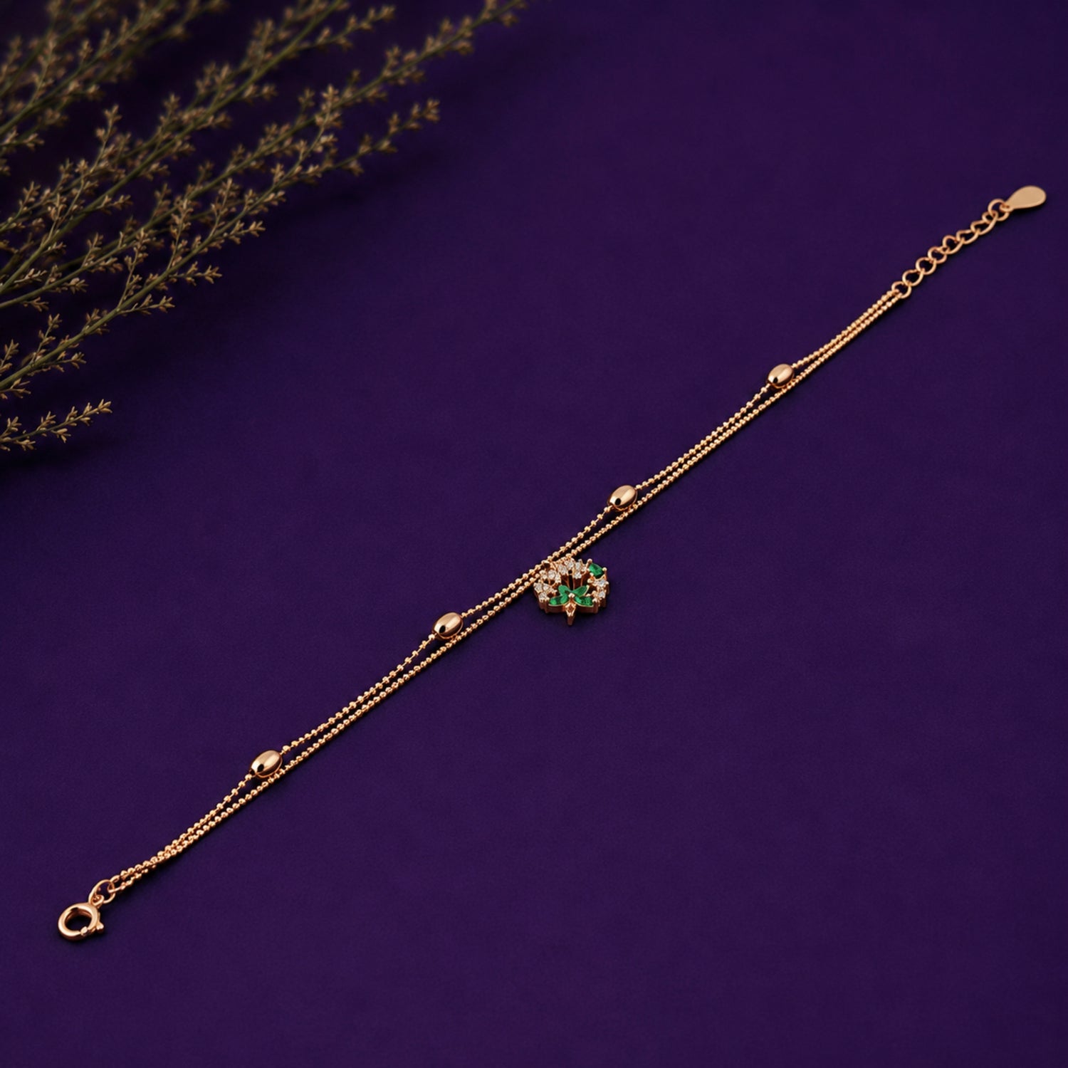The Peridot Wreath Dual-Chain 925 Silver Bracelet