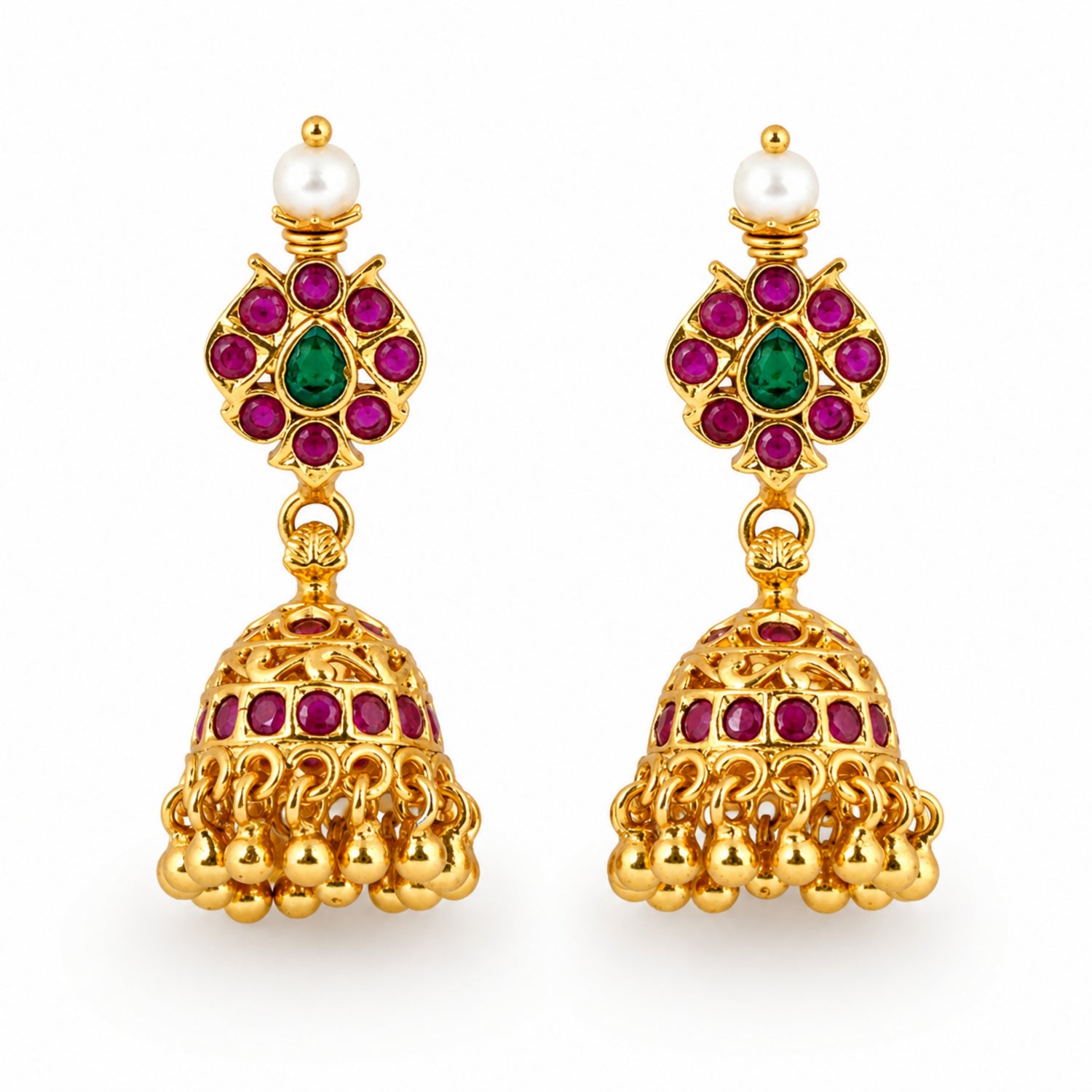 The Mukta Floral Kemp Jhumka – 925 Sterling Silver
