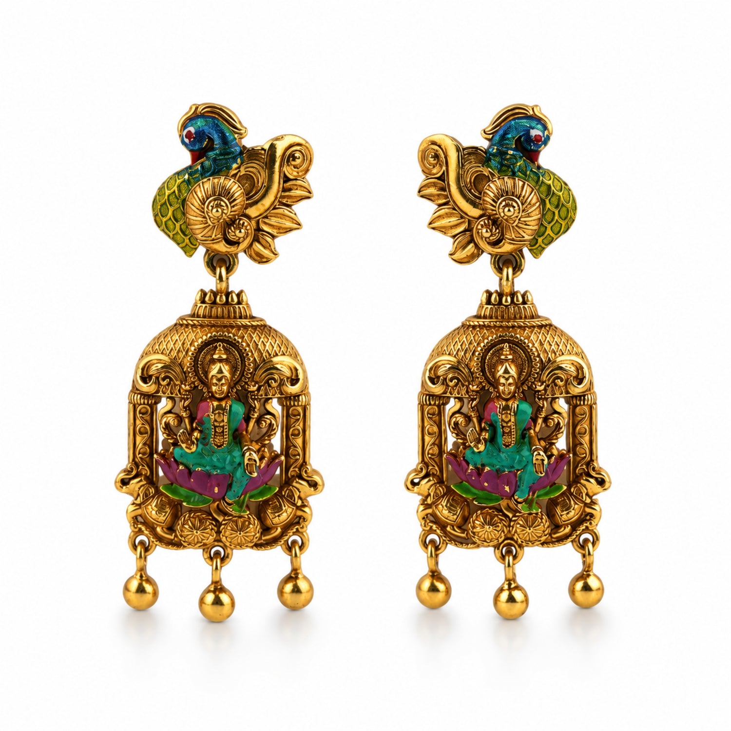 The Mohini Peacock Arch 925 Silver Drop Earrings