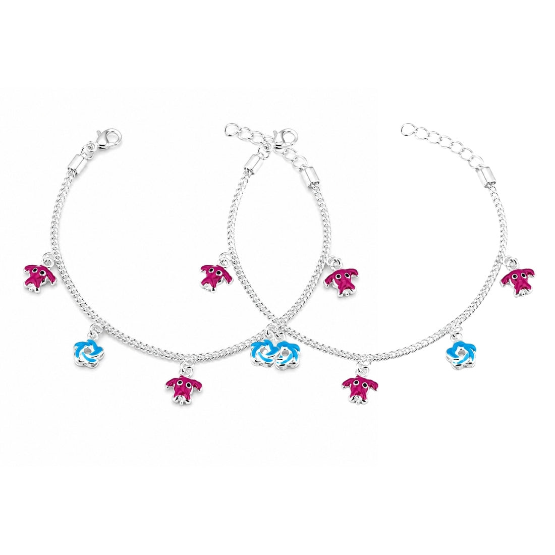 Safari Blossom 925 Silver Kids Anklet Pair