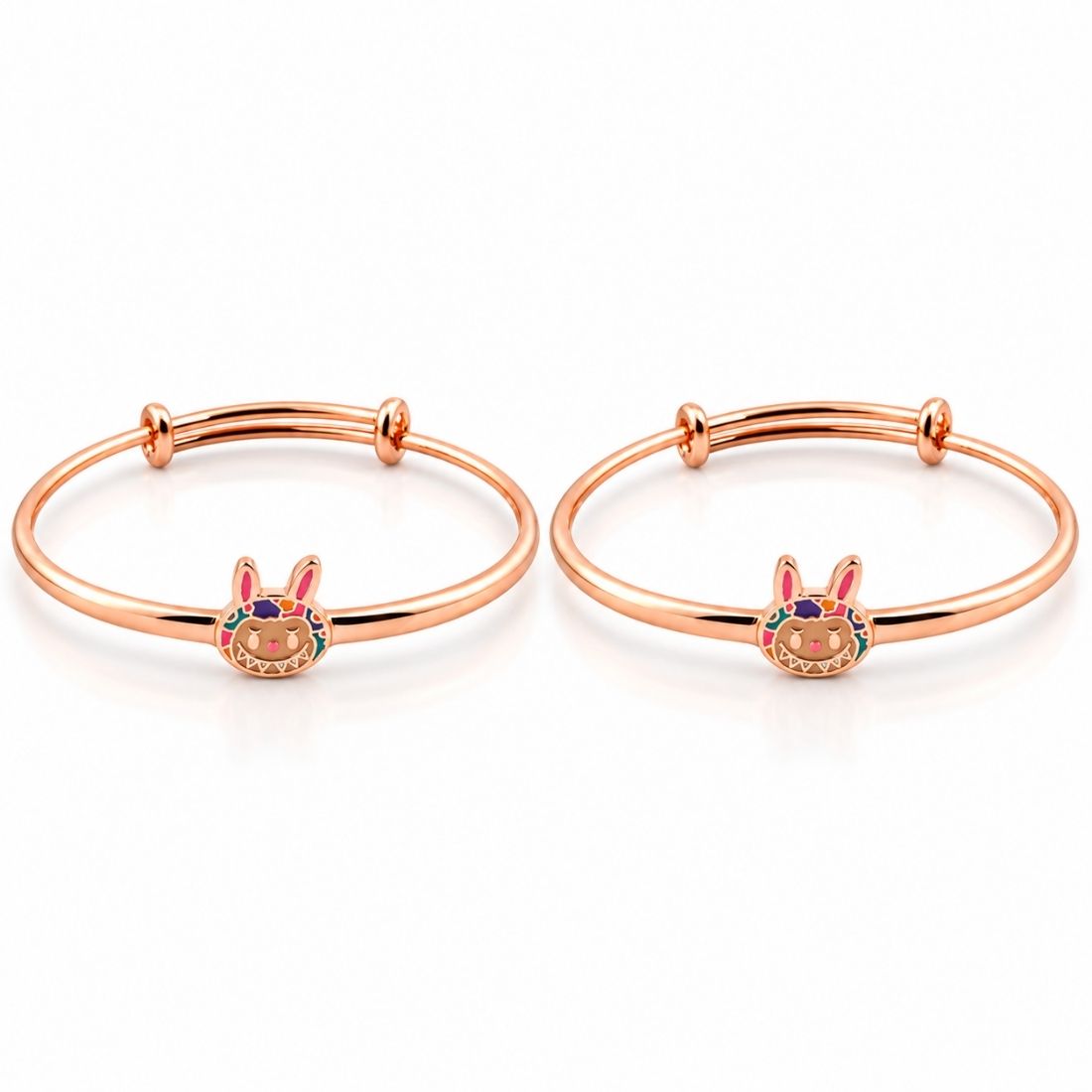 Whimsical Bunny 925 Sterling Silver Adjustable Kids Kadas (Rose Gold Finish)