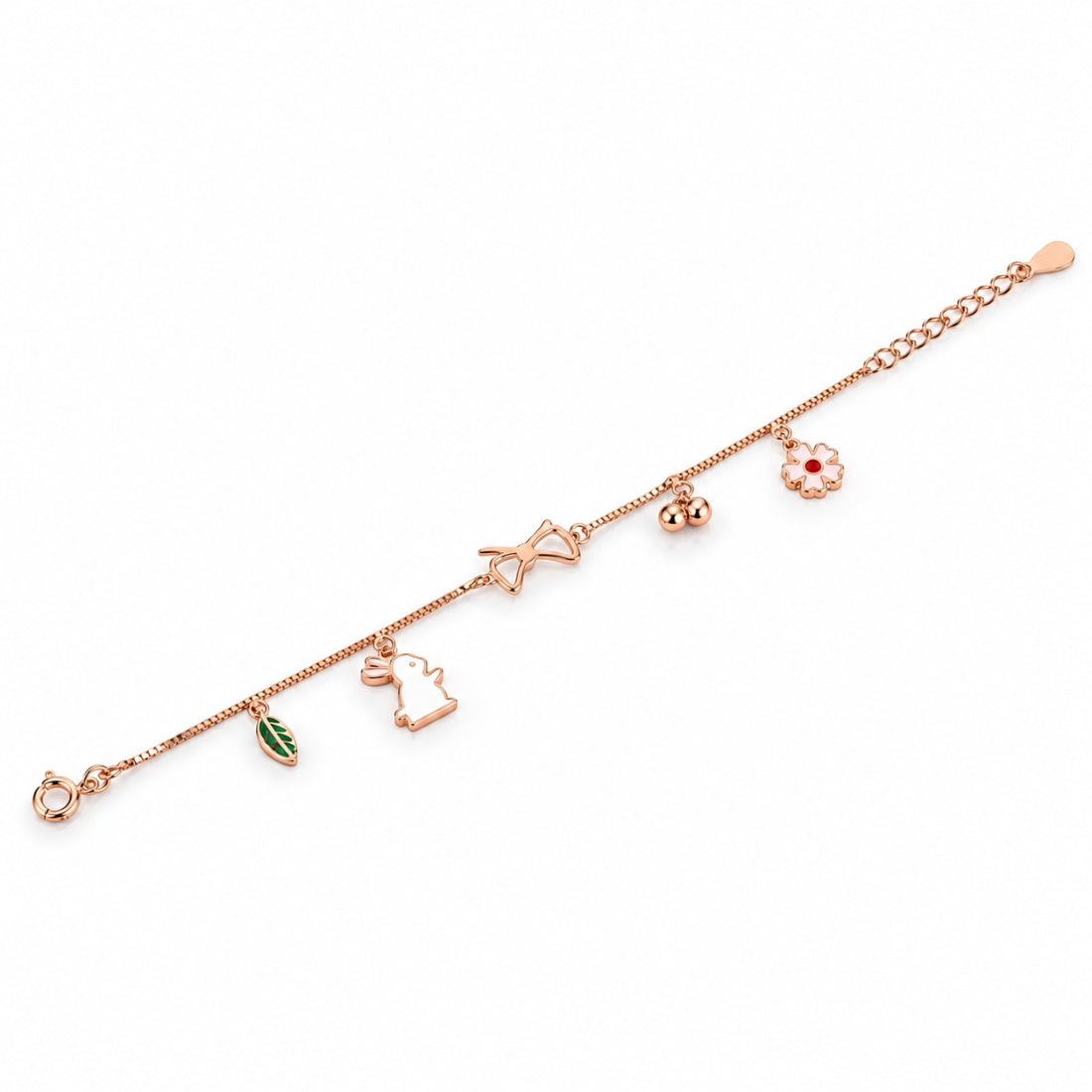 Clover Bunny 925 Sterling Silver Rose Gold Multi-Charm Kids Bracelet