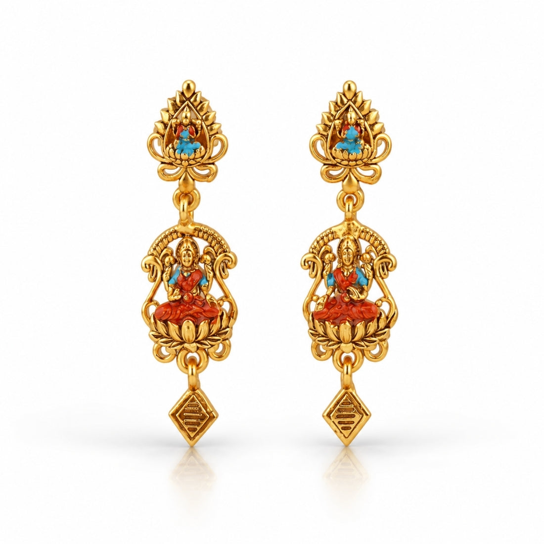 The Divine Lakshmi Lotus Frame Drop Earrings in 925 Sterling Silver