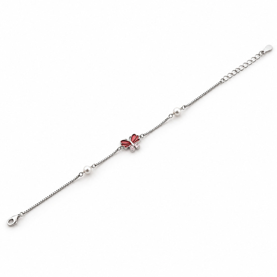 The Ruby Monarch – 925 Silver Red Enamel Butterfly Bracelet