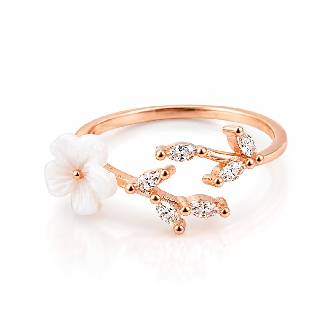 The Sakura Blossom & Crystal Vine Rose 925 Silver Ring