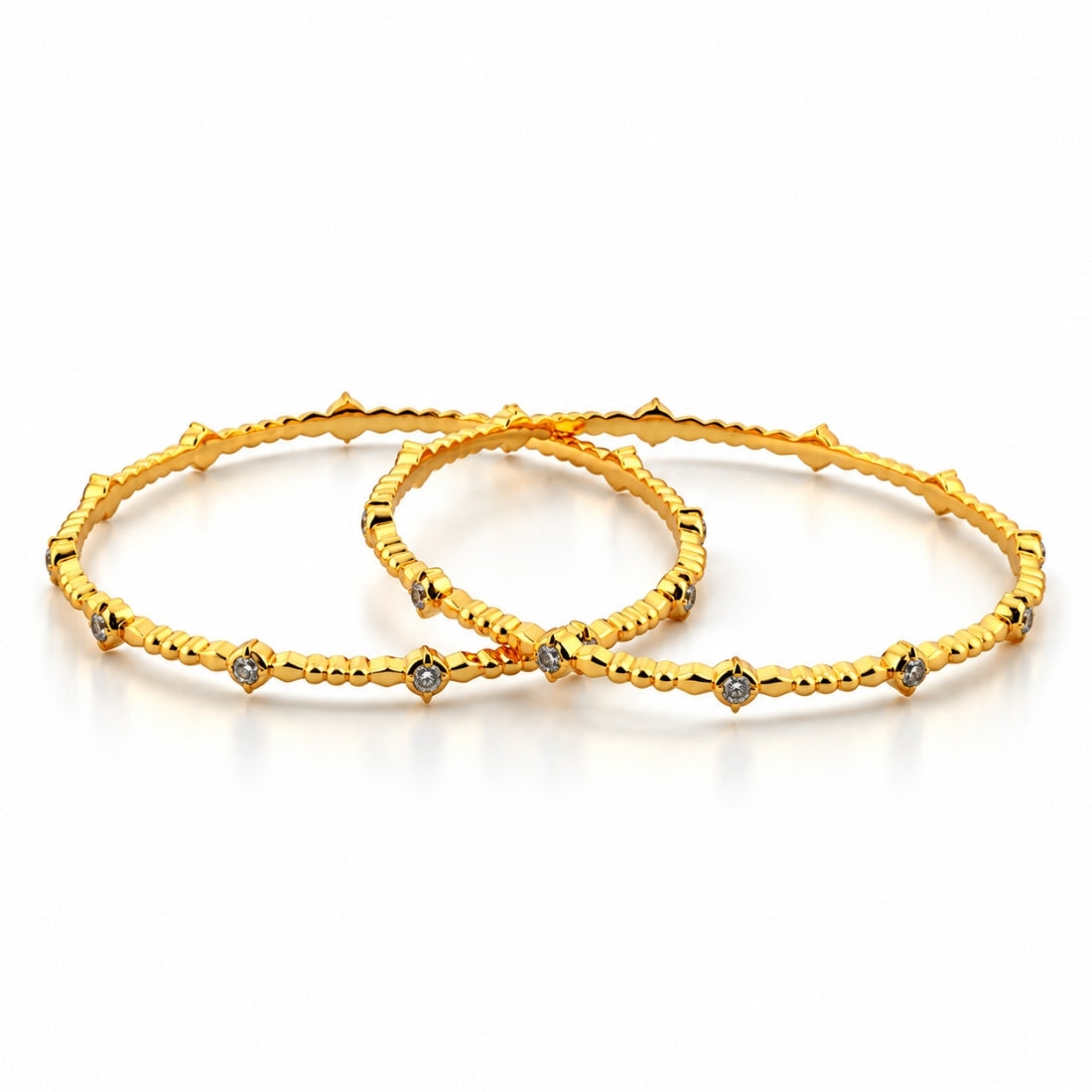 The Ethereal Blossom Beaded Stackable Bangles (Set of 2 in 925 Sterling Silver with Luminous Gold Polish)