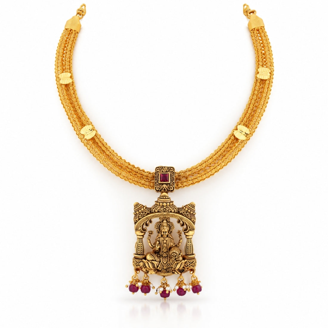22K Gold Plated 925 Silver Multi-Chain Lakshmi Temple Choker