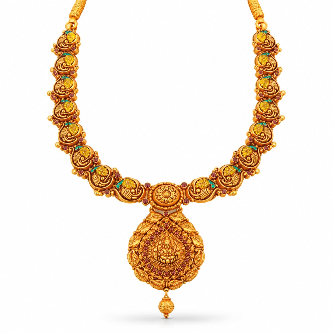 Antique Gold-Plated Kemp Ruby Mango-Drop 925 Silver Necklace