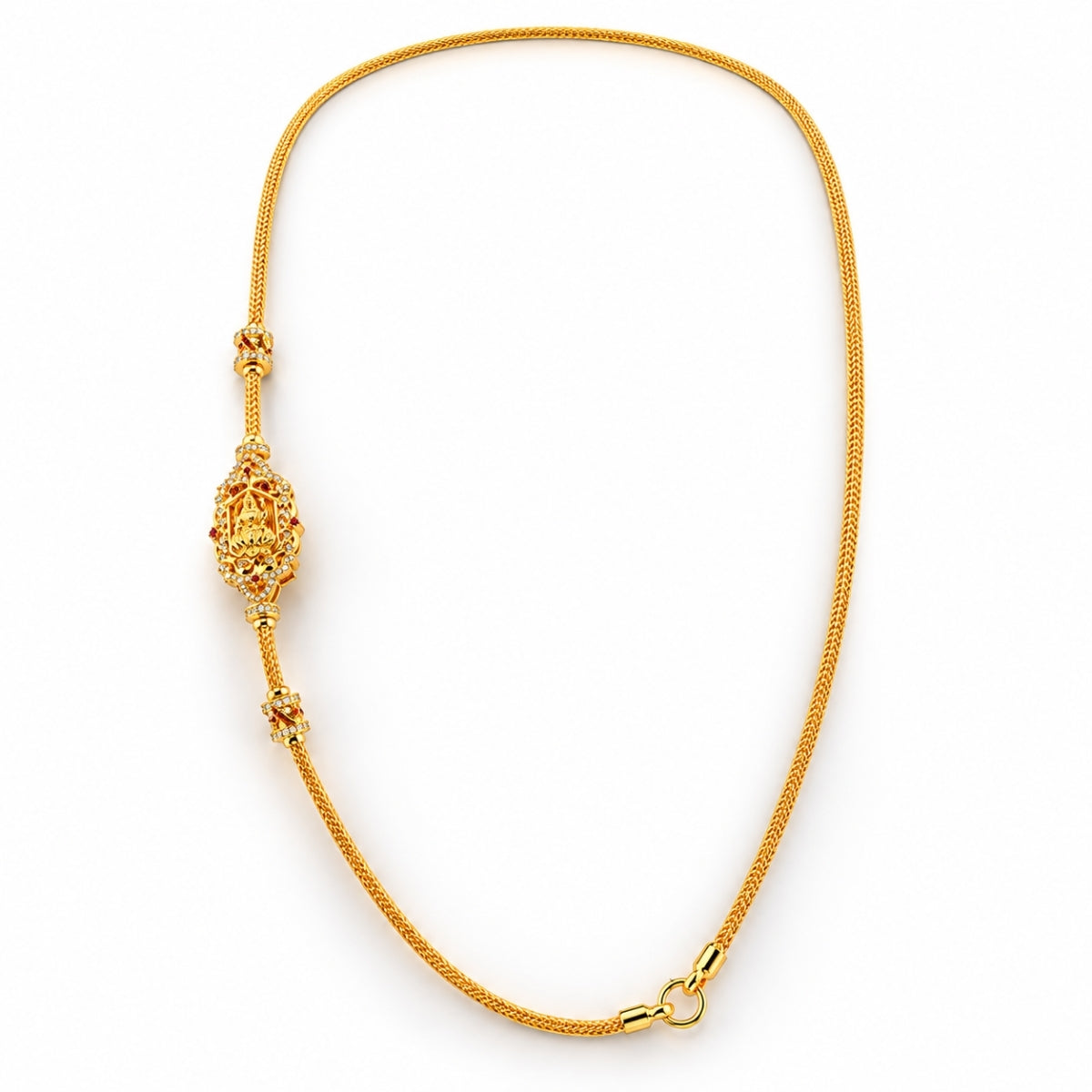 Divine Lakshmi Oval Filigree 925 Sterling Silver Gold Plated Thali Chain